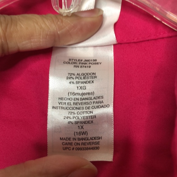 JMS Just my Size Pink Button Down Front Tie Front Top 1X 16W PLUS SIZE - Picture 3 of 7